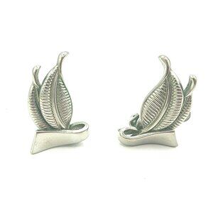 Vintage Silver Alice Caviness Clip-On Leaf Earrings Swirl MCM  Natural Patina